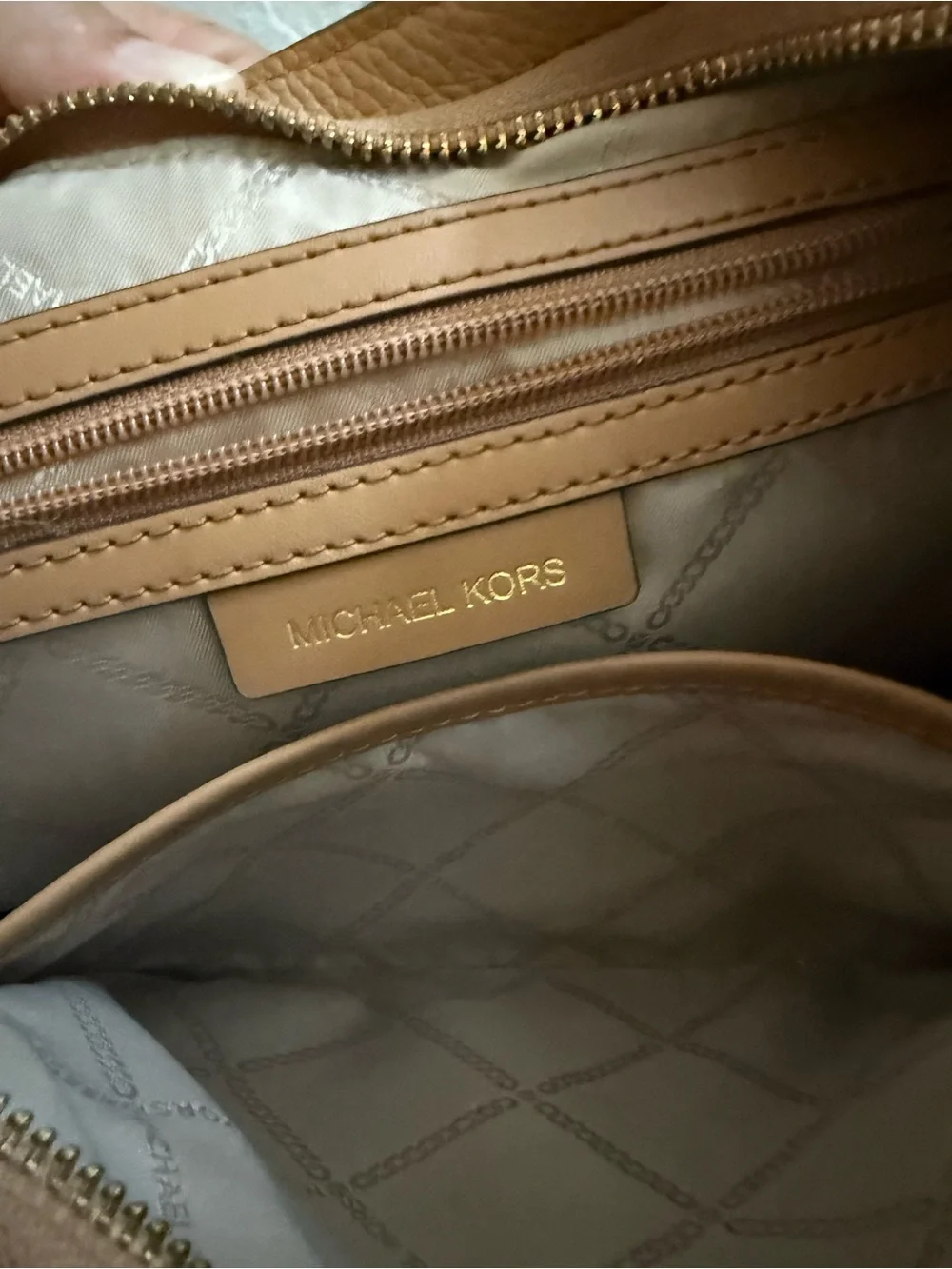 Michael Kors Tan Pebbled Leather Shoulder Hobo with Gold Hardware